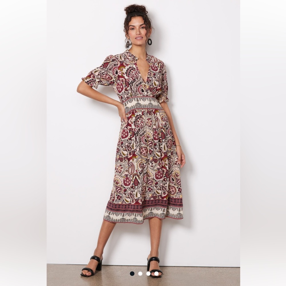 ba&sh Burgundy and Cream Paisley Midi Dress